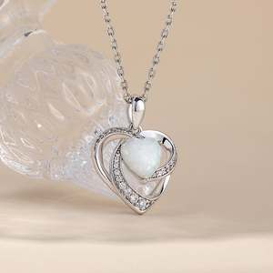 Jeulia Sparkles Heart <b>Opal</b> Rhodium Plated Sterling Silver <b>Necklace</b> with Claw Setting - Product Image 4