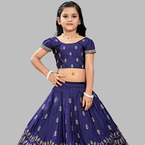 Ensemble Lehenga Choli Shoryam Fashion pour filles, bleu marine, brodé, longueur au sol, coupe classique, vêtements ethniques pour enfants, mélange de soie, Ghagra - Product Image 1