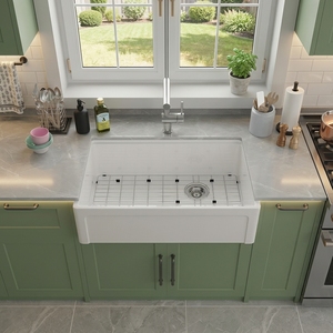 <span class=keywords><strong>Évier</strong></span> de cuisine 33 pouces en argile réfractaire fait main, style ferme, à tablier, à cuve unique, grande capacité, pour projets de construction - Product Image 3