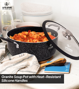 Marmite en granit de qualité supérieure antiadhésive avec couvercle en verre et bord en silicone - Product Image 5