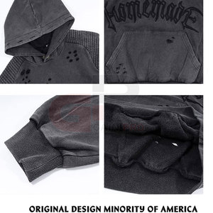 Sweat à capuche Streetwear pour homme avec effet délavé et détails déchirés Sweat à capuche tendance pour homme - Product Image 3