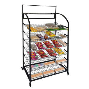 Premium Steel Metal Antique Style Polished Surface Snack <b>Display</b> <b>Rack</b> Adjustable Floor Stand Wheels Retail Shop Show Bulk Export - Product Image 4