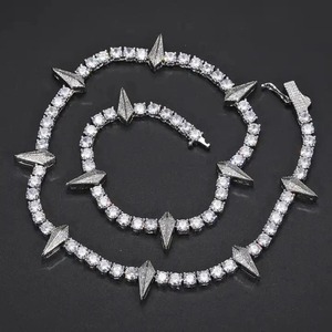Totalmente helado Moissanite diamante tenis cadena Punk gargantilla collar y pulsera Hip Hop joyería personalizada joyería regalo para hombres - Product Image 1