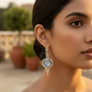 Boucles d'oreilles en argent sterling 925 avec pierre de lune pour femmes, tendance, forme goutte d'eau, plaqué or rose, option cadeau - Product Image 3