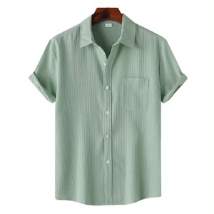 <b>Men's</b> <b>Shirt</b> Short Sleeve Button Down Lapel Casual Silk/Cotton <b>Satin</b> Spring <b>Shirts</b> Bulk Clothes MS-TS-073 - Product Image 3