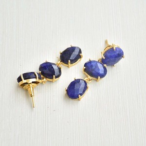 Lapis Lazuli Gemstone Women Wedding Jewelry 925 Sterling <b>Silver</b> Blue 3 Stone Fashion Jewelry Earrings - Product Image 4