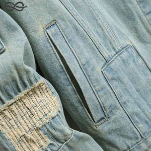 Veste en jean ample bleue pour hommes, vêtements d'extérieur décontractés à simple boutonnage, motif d'hiver respirant, décoration, finition lavée - Product Image 2