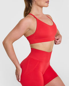 New Custom Muscle Mommy <b>Red</b> Unified Twist Waist Shorts & Everyday Round Neck <b>Sports</b> <b>Bra</b> Women Workout Gym 2 Piece Set For Women - Product Image 6