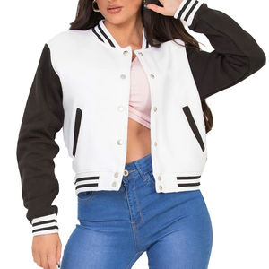 Veste universitaire pour femmes, vente chaude, veste universitaire pour femmes, col montant, manches longues, veste universitaire courte de baseball pour vente en ligne - Product Image 1