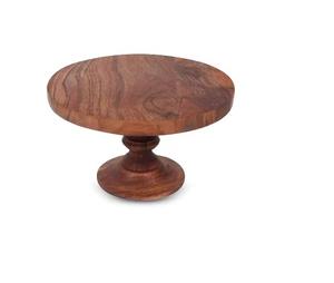 Support à gâteau en bois d'acacia à 1 niveau en forme de pilier rond et carré avec bord plat allant au four - Product Image 6
