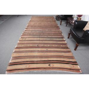 พรมวินเทจตุรกีขนาด 5.3x14.7 ฟุต, พรมปูพื้น, พรมลายดอกไม้สีน้ำตาล - Product Image 1