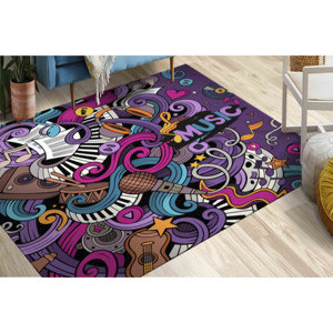 Alfombra Estampada Colorida: Diseño de Graffiti Musical para el Hogar y Regalo, Alfombra de Chenilla - Product Image 4