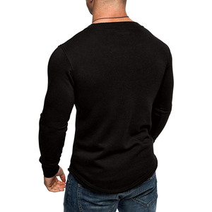 Wholesale Men's Slim Fit Long Sleeve Knitted T-Shirt Olive Green O-Neck Casual Solid Color Full Length Stretchy Fabric - Product Image 6