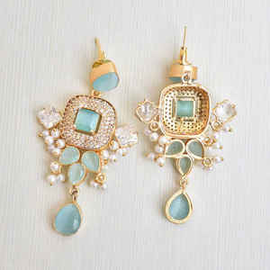 Long Statement 18K Gold Plated Bridal Jewelry Drop Earrings Trendy Crystals With Zircon Bulk Wholesale <b>Brass</b> Material <b>Jewellery</b> - Product Image 3