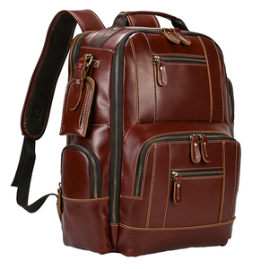 Genuine Leather <b>Laptop</b> <b>Backpack</b> Large Capacity Unisex Business Style Water Resistant Zipper Closure Softback Design - Product Image 6