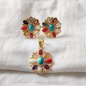 Women's Jewelry <b>Set</b> Natural Navratan Gemstone Christmas Valentine Gift Handmade Jewelry 925 <b>Sterling</b> <b>Silver</b> Pendant <b>Earring</b> <b>Set</b> - Product Image 6