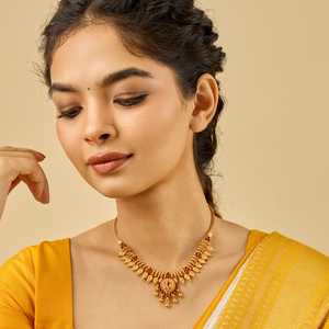 <b>Silver</b> Temple Necklace 185460 Gold Plated Stainless Steel Short Cute Religious Style Ruby Spinal Main Stones Women's Wedding - Product Image 3