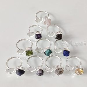 Bague pour femme en pierre brute, pierre naturelle péridot, lapis-lazuli, quartz, grenat, citrine, bijoux fantaisie, bague en argent sterling 925 - Product Image 6