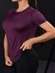 Camiseta Elegante Casual para Mujer, Cuello Redondo, Tejido de Punto con Mezcla de Spandex, Color Sólido, Corte Ajustado, Transpirable, para Verano, Bangladesh - Product Image 6