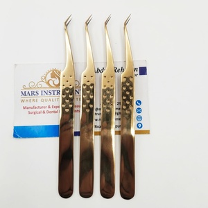 Pinzas Profesionales de Acero Inoxidable para Extensiones de Pestañas, Punta de Fibra de 45 Grados, Color Oro Plasma - Product Image 3