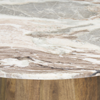 Table de salle à manger de cuisine de haute qualité en bois de manguier massif avec piédestal, couleurs uniques et naturelles du plateau en marbre, nouvelles tendances actuelles