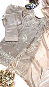 Presenting New Ready to Wear Special Fancy Design Heavy Embroidery and <b>Sequin</b> Work Cotton Salwar Kameez <b>Top</b> with Dupatta - Product Image 4