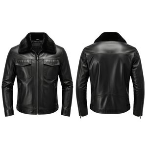 Vente en gros de blouson d'aviateur de haute qualité en fourrure pour hommes veste en cuir noir en peau de mouton vestes en fourrure en cuir véritable de grande taille par Maximize Wear - Product Image 5