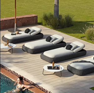 Luxury Rattan Outdoor Sun Lounger Modern Farmhouse Park <b>Chaise</b> <b>Lounge</b> with Cushion | Horti Club Aluminum Frame Water Resistant - Product Image 2