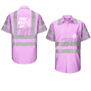 B2B Wholesale Pink Workwear Set Hi Vis Industrial Use <b>Overall</b> with Bib Button Shirt Crew Necks Custom Logos Waterproof Fabrics - Product Image 4