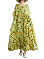 2025 nouveau été coton Vintage à manches courtes robes pour femmes décontracté ample longue robe verte vêtements