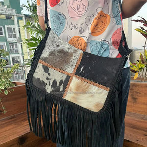 Bolso de estilo bohemio de cuero de ante genuino personalizado con flecos, bolso cruzado de piel de vaca para mujer, bolso Hippie occidental - Product Image 2