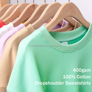 Vente en gros de haute qualité poids lourd 100% coton logo personnalisé blanc surdimensionné uni épaule tombante Streetwear pull sweats - Product Image 2