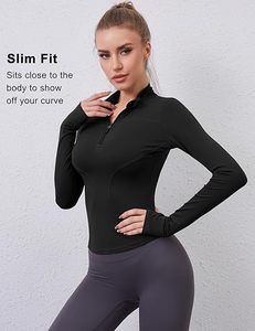 Top de entrenamiento con cremallera para mujer, camiseta de gimnasio personalizada OEM, manga larga, tela transpirable de secado rápido, proveedor de ropa deportiva al por mayor - Product Image 2