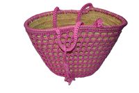 Sac en paille vintage avec deux poignées, forme seau ouvert, Moroccansoul pour femmes, fabriqué au Maroc