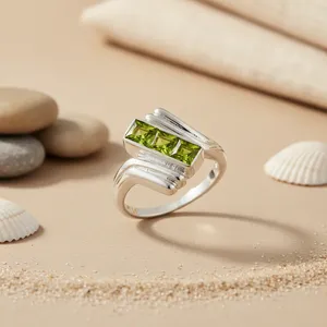 Anillo de Plata con Incrustaciones de Peridoto para Mujer, Ajustable, con Diseño de Llave, Patrón Circular, Estilo Religioso, Piedra de Jade, Anillo de Regalo Chapado - Product Image 2