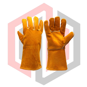 Gants de travail en cuir pleine longueur résistants à la chaleur 11 oz, texture lisse, en cuir de vachette robuste, pour soudure, résistants aux déchirures et anti-coupures - Product Image 1