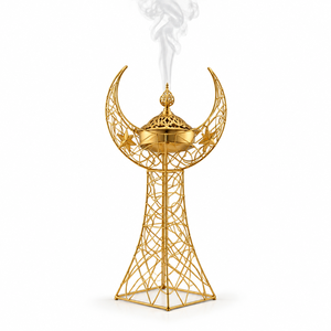 Brûleur d'encens décoratif en acier inoxydable de luxe, durable et éco-responsable, en forme de croissant de lune, pour Bakhoor et Oud arabe, aromathérapie - Product Image 1