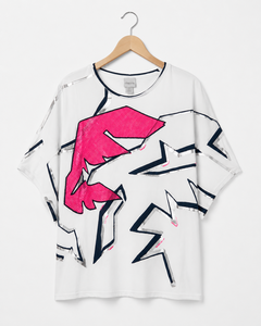 Camiseta Blanca Oversize para Mujer de Chico's con Estampado de Estrellas Rosas en Relieve, Manga Regular, Cuello Redondo, Corte Regular, Primavera Verano, Jersey 100% - Product Image 1