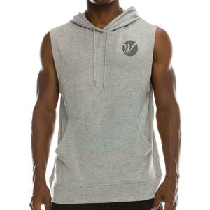 Fitness Wear Solid Color <b>Sleeveless</b> Gym <b>Hoodies</b> Loose Fit Cotton Blended <b>Sleeveless</b> Gym <b>Hoodies</b> - Product Image 2