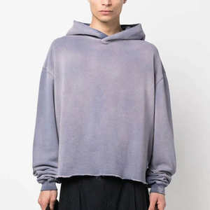 Sweat à capuche pour homme, coupe courte, effet délavé, délavé au soleil, de haute qualité, 400 g/m², en molleton français, délavé à l'acide, basiques brodés, hiver - Product Image 6