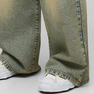 กางเกงยีนส์ทรงตรงทรงหลวมของผู้ชายแบบสั่งทำสีดำโอเวอร์ไซส์ใส่เล่นสเก็ตได้พอดีกระดุมกลางเทคนิคซักแบบลำลอง - Product Image 6