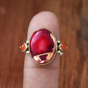 Red Rose Dahlia Turquoise Carnelian <b>Ring</b> 925 Sterling Silver Boho <b>Statement</b> Birthstone Jewelry for Women - Product Image 1