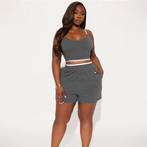 Short de salon gris taille haute pour femmes poches doux léger bas de gymnastique actif utilisation quotidienne ceinture élastique motif solide - Product Image 1