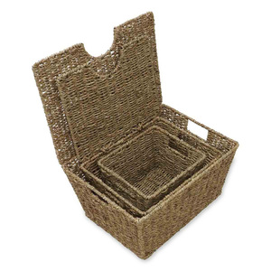 <b>Cheap</b> price seagrass lidded <b>hampers</b> sea grass boxes containers with cut out handles straw box <b>hamper</b> - Product Image 4