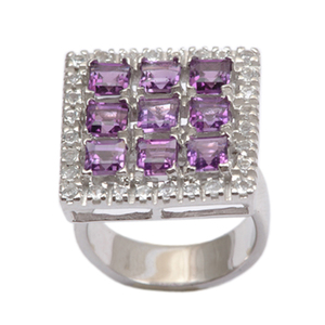 Bague classique en argent sterling 925 avec améthyste naturelle sertie clos pour femme, idéale pour mariage et soirée - Product Image 5