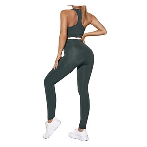 ชุดออกกำลังกายโยคะสองชิ้นสำหรับผู้หญิง สีพื้น ผ้าฝ้าย 100% สวมใส่สบาย ระบายอากาศได้ดี แห้งเร็ว ขายส่ง - Product Image 2