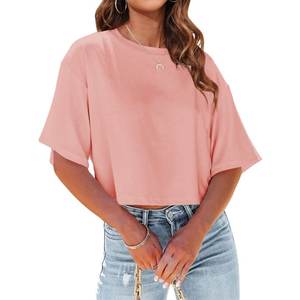 Camisetas Cortas de Algodón Extra Grandes con Estampado Gráfico y Cuello en V, Camisetas Blancas Vintage de Talla Grande para Mujer con Logotipo Tejido, Venta al Por Mayor Personalizada de Alta Calidad - Product Image 4