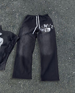 Sweat-shirt deux pièces personnalisé pour hommes, décontracté, délavé à l'acide et à la pierre, sweat à capuche délavé au soleil, pantalon de survêtement vieilli - Product Image 2