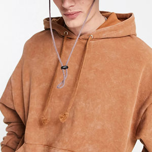 Sweat-shirt à capuche pour homme de haute qualité, coupe classique, délavé à l'acide, uni, 100% coton, avec logo personnalisé brodé, poche hiver, OEM - Product Image 3