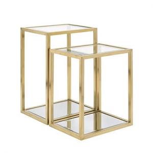 Juego de Mesa de Centro de Diseño Moderno con Base de Hierro en Color Dorado Mate y Tapa de Vidrio, Acabado con Recubrimiento en Polvo, Tamaño Personalizado Disponible, Estilo Indio - Product Image 1